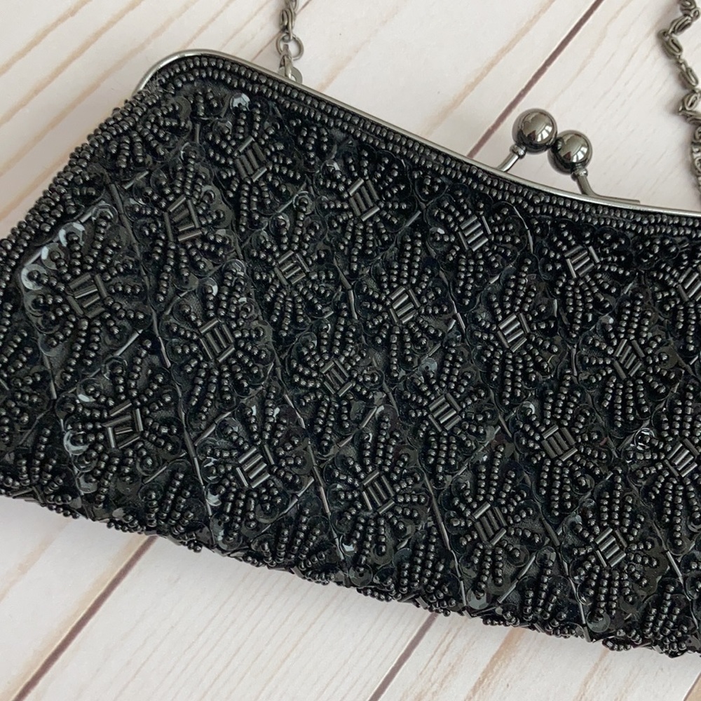 Black Sequin and Bead Evening Clutch/Bag - Picture 2 of 9